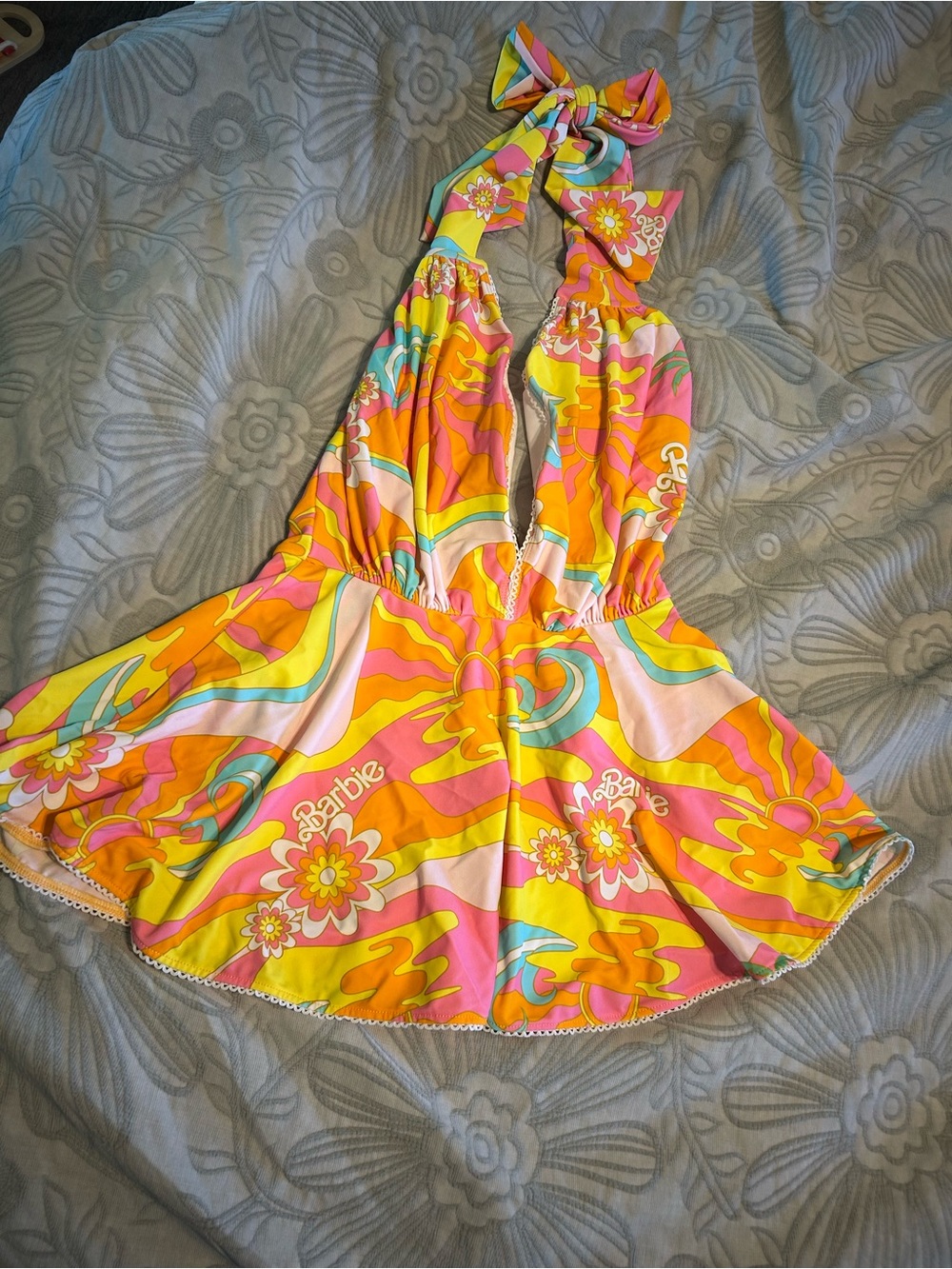Barbie Multicolor Retro Floral Halter Dress - Pink, Yellow & Orange